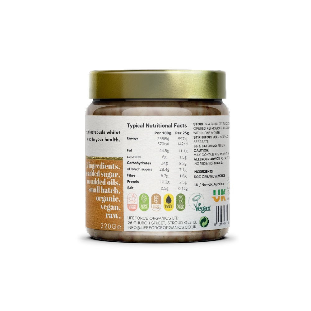 Case of 6 x Activated Crunchy Almond Butter 220g - Lifeforce Organics