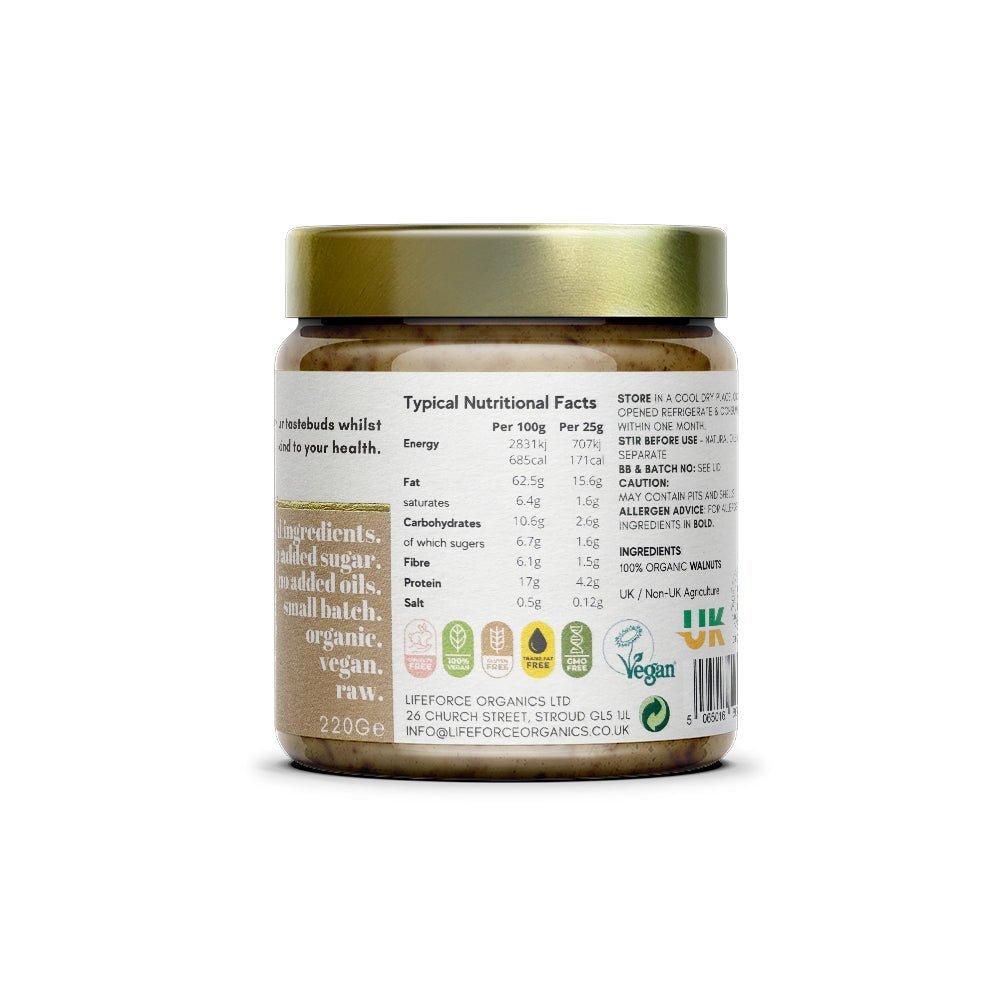 Case of 6 x Activated Crunchy Walnut Butter 220g - Lifeforce Organics