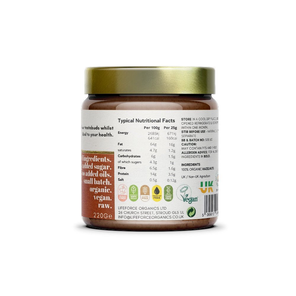 Case of 6 x Activated Smooth Hazelnut Butter - 220g - Lifeforce Organics