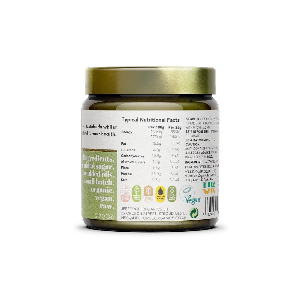 Case of 6 x Activated Smooth Pumpkin Seed Butter - 220g - Lifeforce Organics